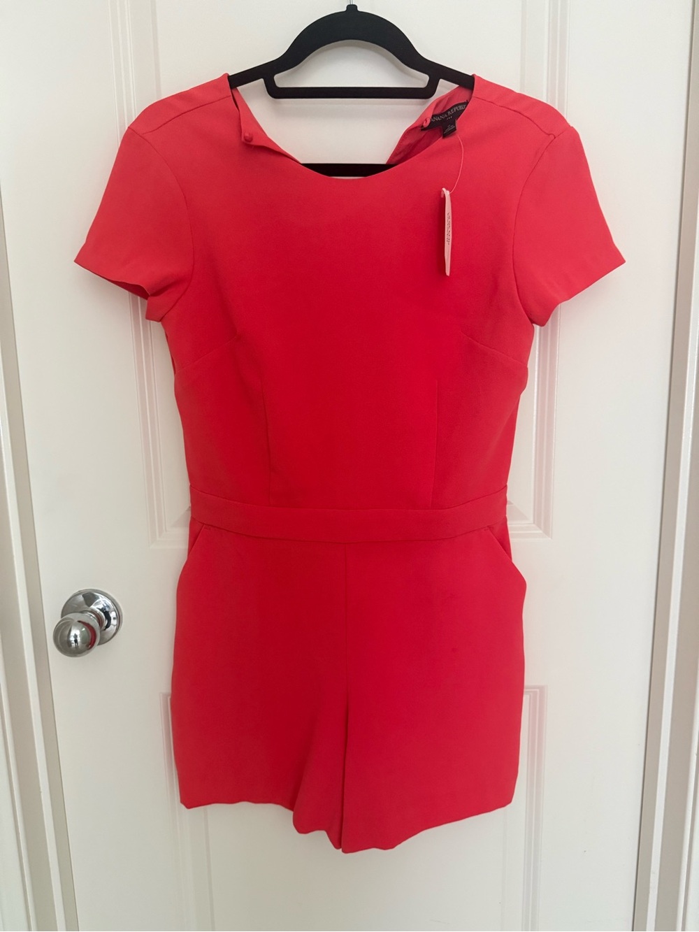 Banana Republic Short-Sleeve Red Romper - Women Pants & Jumpsuits